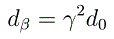 LaTeX: d_\beta = \gamma^2 d_0 \sqrt{1 - \beta^2 \sin^2 \phi_0 }